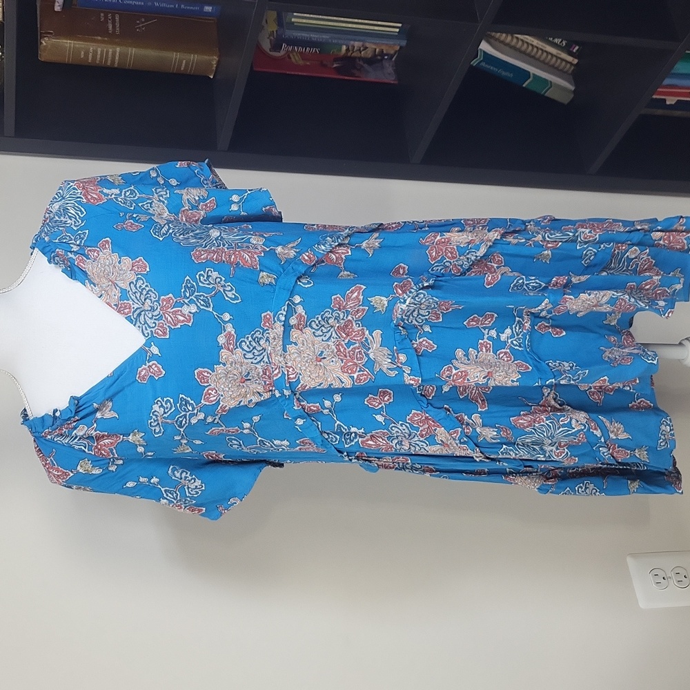 By ANTHROPOLOGIE Blue Robin Tiered Floral Mini Dress Size L - Picture 2 of 15